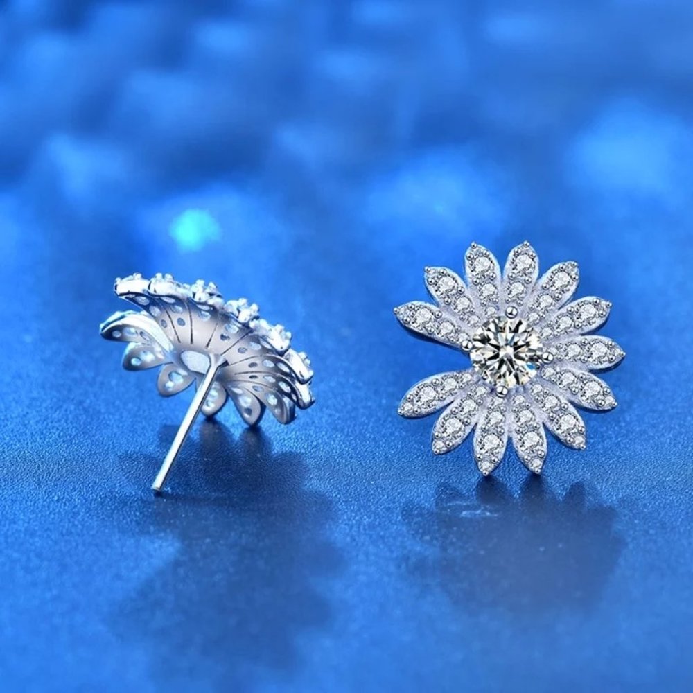 Certified 1ct. t.w. Diamond Flower Earrings 18k White Gold over Italian Silver - Picture 3 of 16